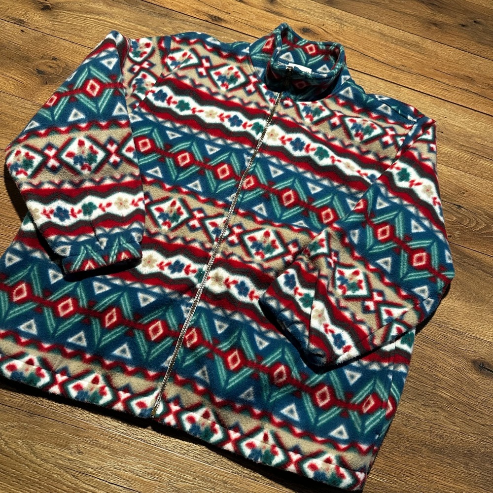 Vintage Alfred Dunner Multicolor Geometric Fleece Jacket Women XL